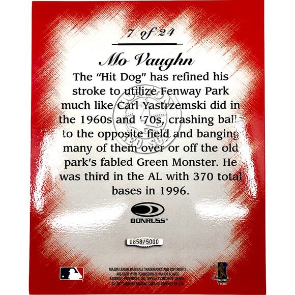 Mo Vaughn 1997 Donruss Studio Master Strokes #7 8x10 Card /5000 Boston Red Sox - Picture 3 of 3